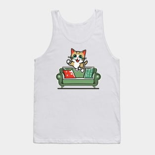 Active kitty jumping on sofa Tank Top